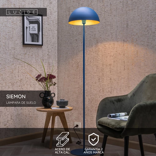 Lucide SIEMON - Lámpara de suelo - Ø 35 cm - 1xE27 - Azul - USP